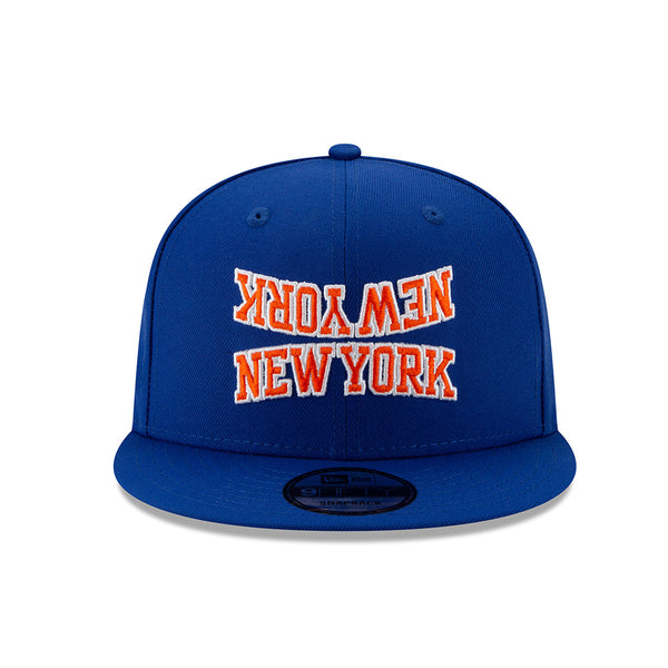 New Era Knicks 9FIFTY Flipped Wordmark Snapback Hat in Blue - Front View
