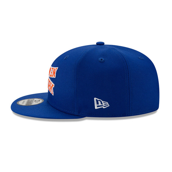 New Era Knicks 9FIFTY Flipped Wordmark Snapback Hat in Blue - Left View