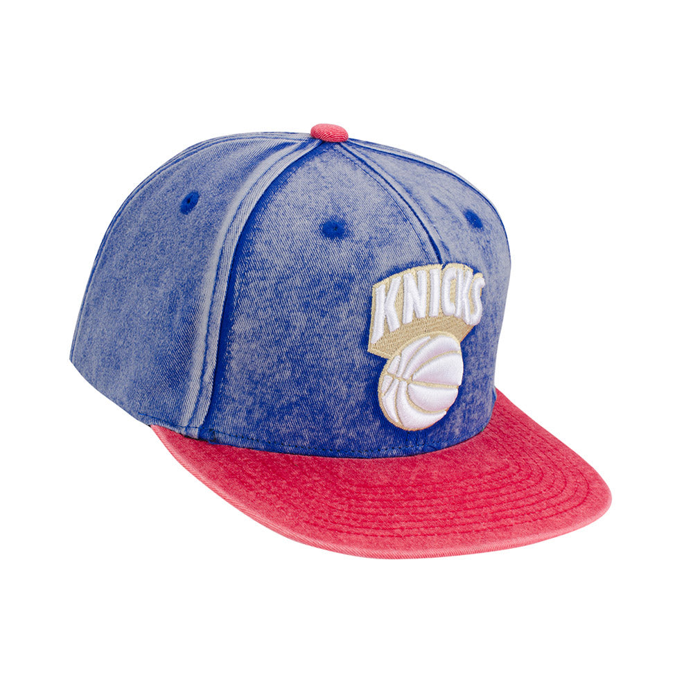 Mitchell & Ness Knicks Royal Snow Wash Natural Fitted Hat