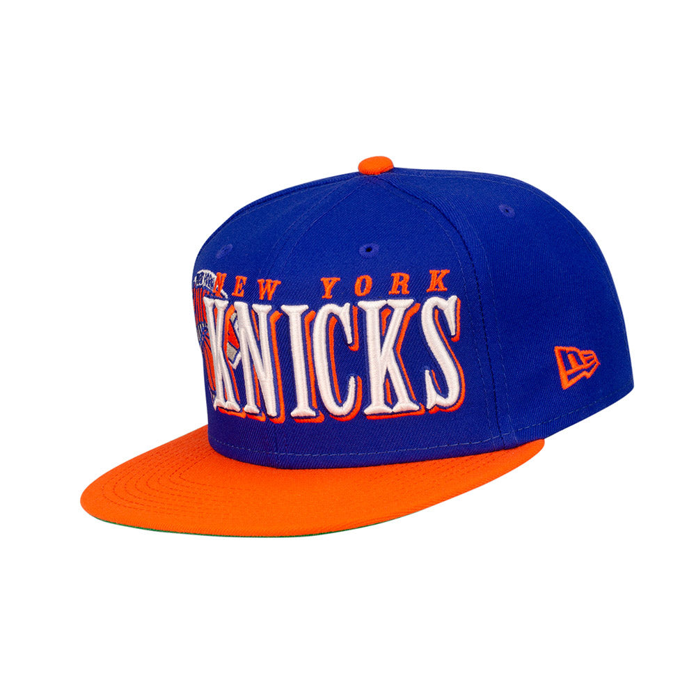 New Era Knicks 9FIFTY Jumbo Snapback Hat in Blue - Left View