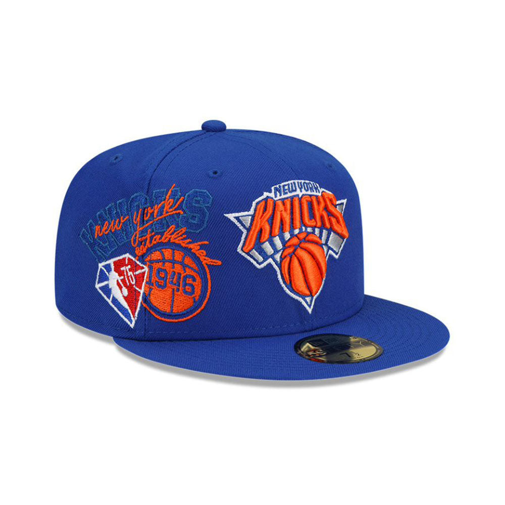 New Era Knicks NBA Back Half Fitted Hat in Blue - Front View