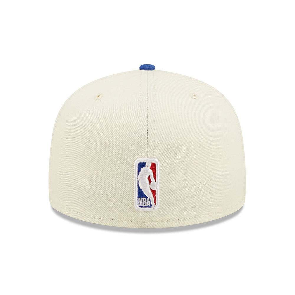 New Era Knicks 2022 Draft 5950 On Stage Fitted Hat In White, Orange & Blue - Back View