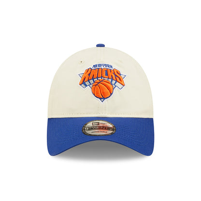 New Era Knicks 2022 Draft 920 Adjustable Hat In White, Blue & Orange - Front View