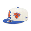 New Era Knicks 2022 Draft 950 Snapback Hat In White, Blue & Orange - Front Left View
