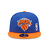 New Era Knicks Back Letter 950 Snapback Hat in Blue and Orange - Front View