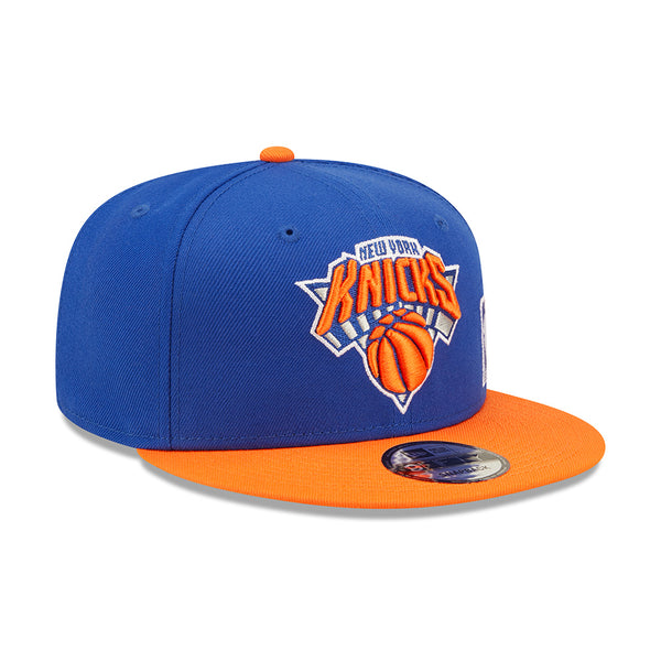 New Era Knicks Back Letter 950 Snapback Hat in Blue and Orange - Front Right View