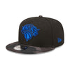 New Era Knicks Camo Visor Snapback In Black & Blue - Angled Left Side View