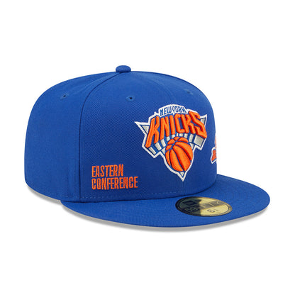 New Era Knicks Patched Identity Fitted Hat In Blue & Orange - Angled Right Side View