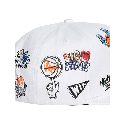 Mitchell & Ness Knicks Doodle Snapback In White - Zoom View On Hat Graphics