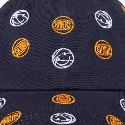 NYON X Knicks "Full Court" Dad Hat In Blue, Orange & White - Zoom View On Front Graphic