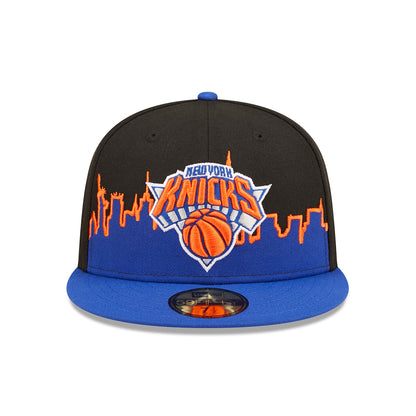 New Era Knicks Skyline Tip Off Fitted Hat In Blue, Black & Orange - Front View