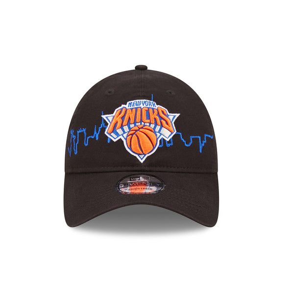 New Era Knicks Skyline Tip Off Adjustable Hat In Black, Orange & Blue - Front View
