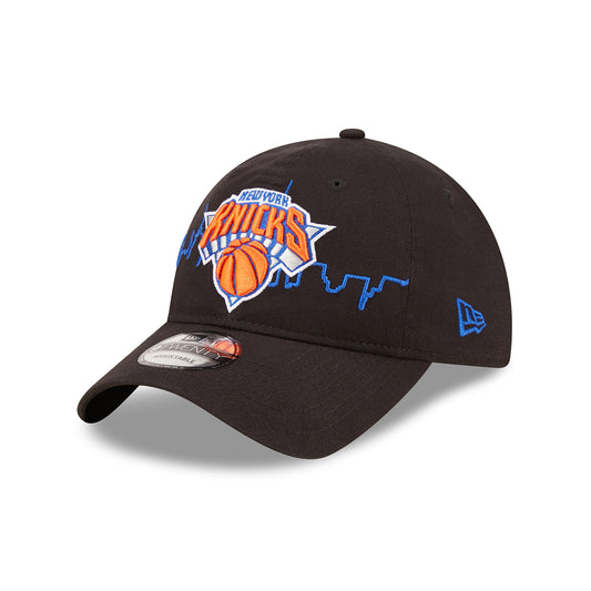 New Era Knicks Skyline Tip Off Adjustable Hat In Black, Orange & Blue - Angled Left Side View