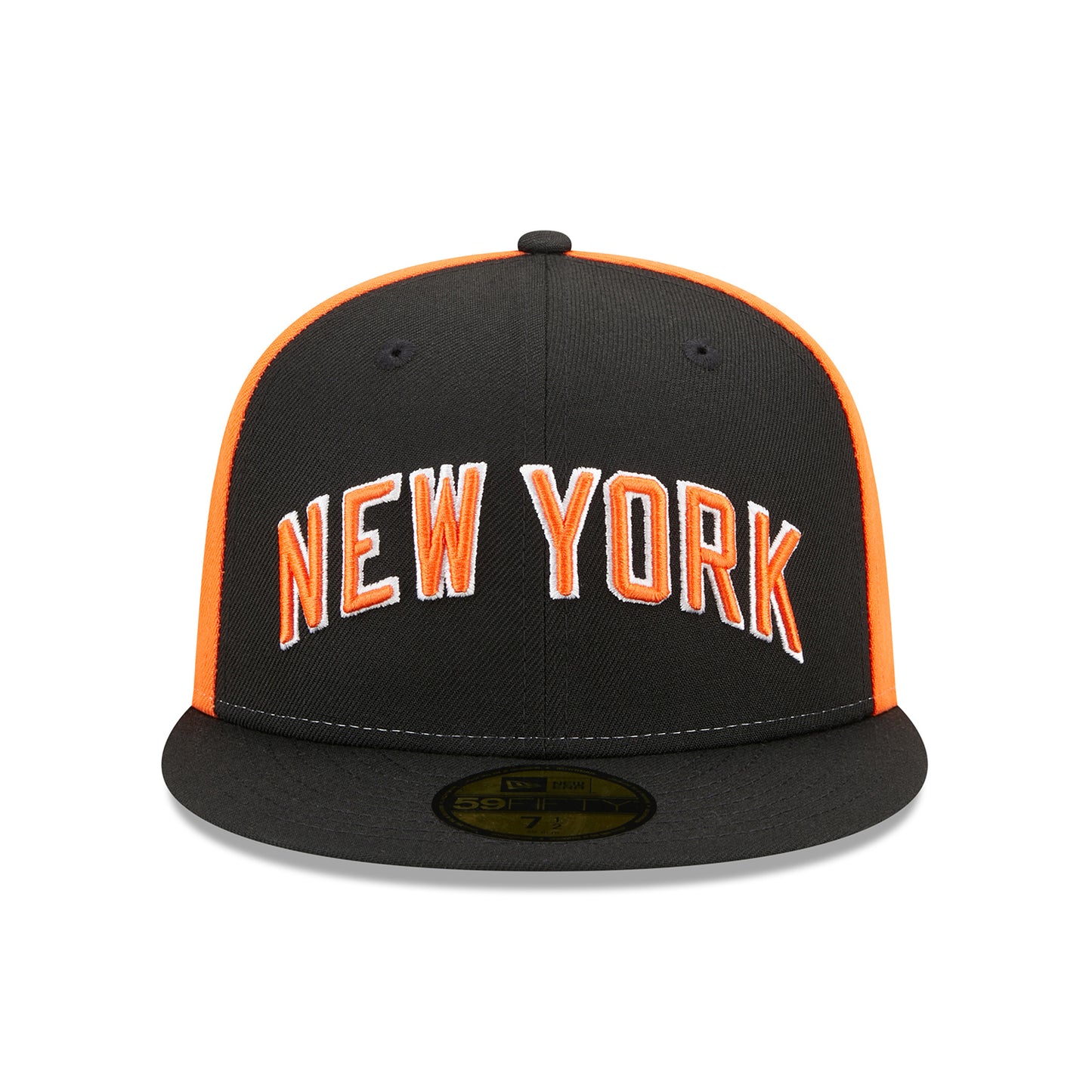 New Era Knicks City Edition 22-23 Official Fitted Hat In Black & Orange - Front View