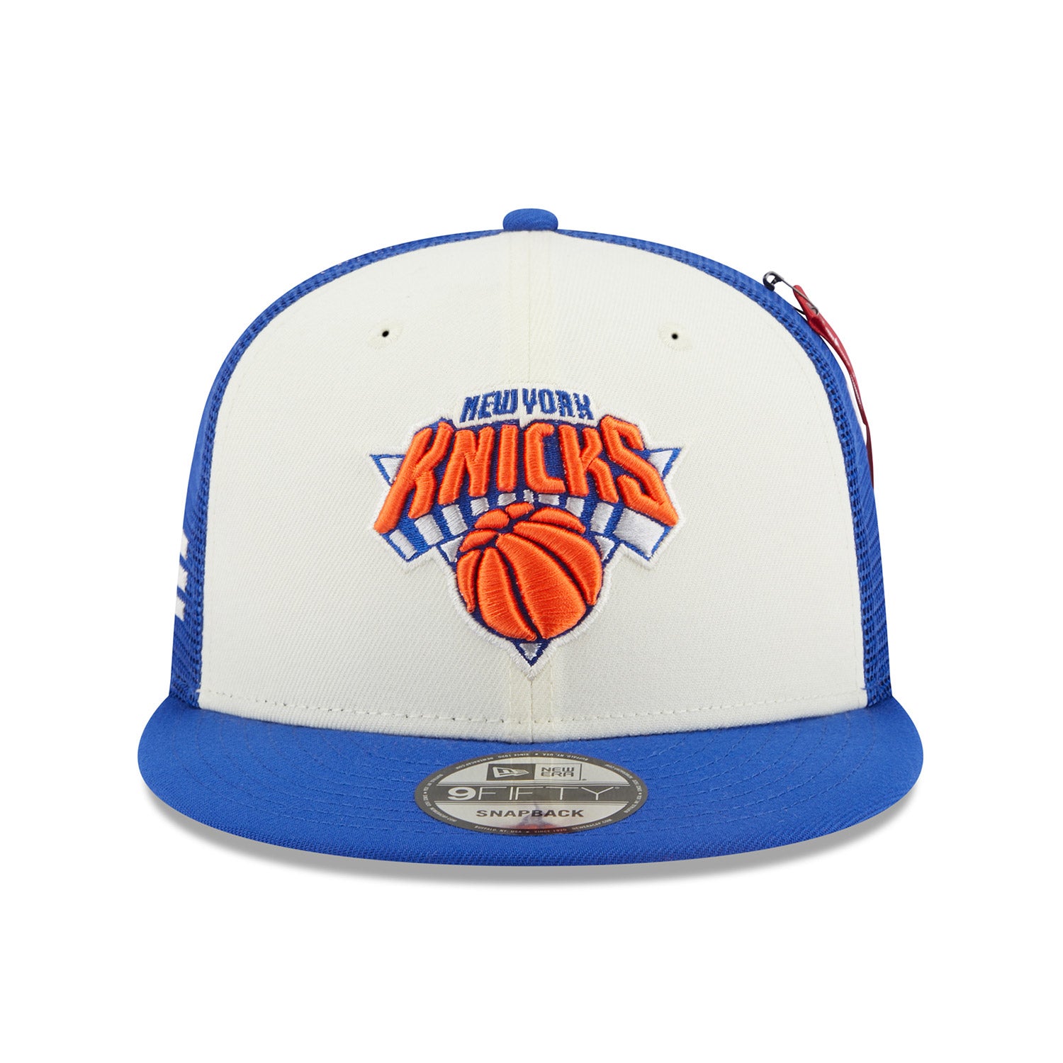 New Era Knicks Alpha Collection Snapback Hat In Blue & White - Front View