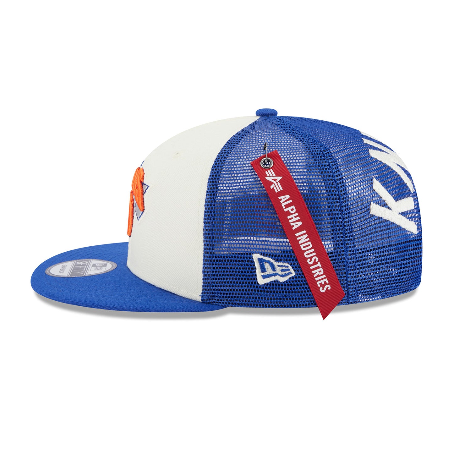 New Era Knicks Alpha Collection Snapback Hat In Blue & White - Left Side View
