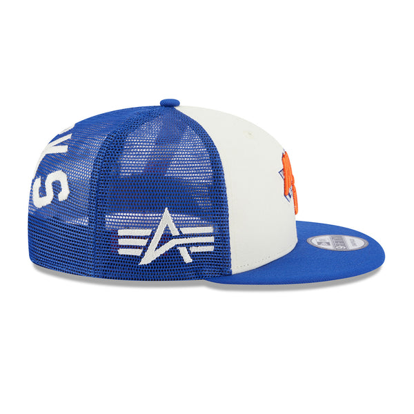 New Era Knicks Alpha Collection Snapback Hat In Blue & White - Right Side View