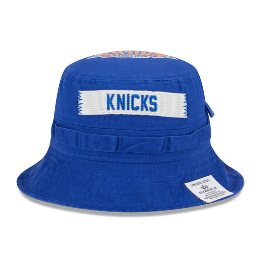 New Era Knicks Alpha Collection Bucket Hat In Blue - Front View