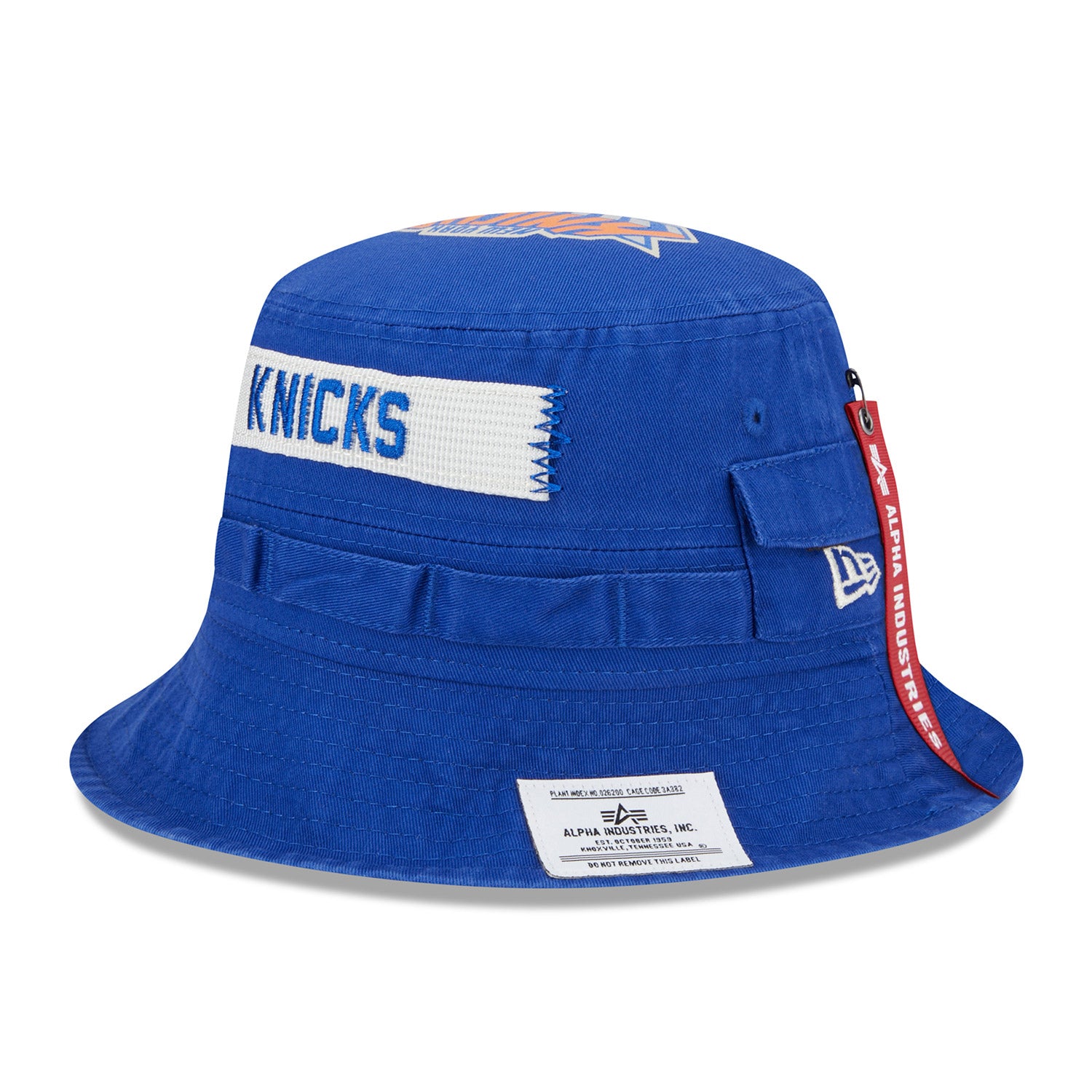 New Era Knicks Alpha Collection Bucket Hat In Blue - Angled Left Side View
