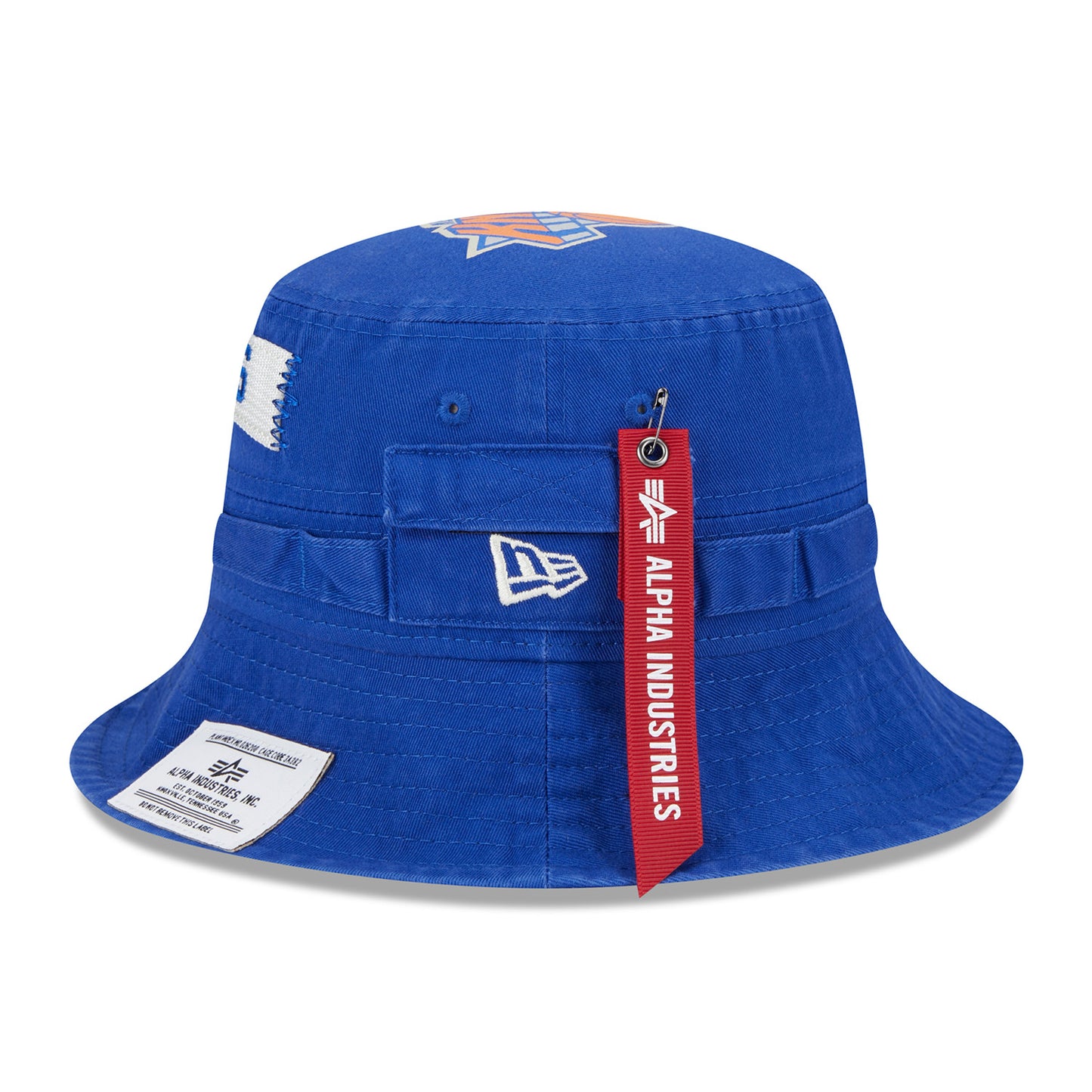 New Era Knicks Alpha Collection Bucket Hat In Blue - Left Side View