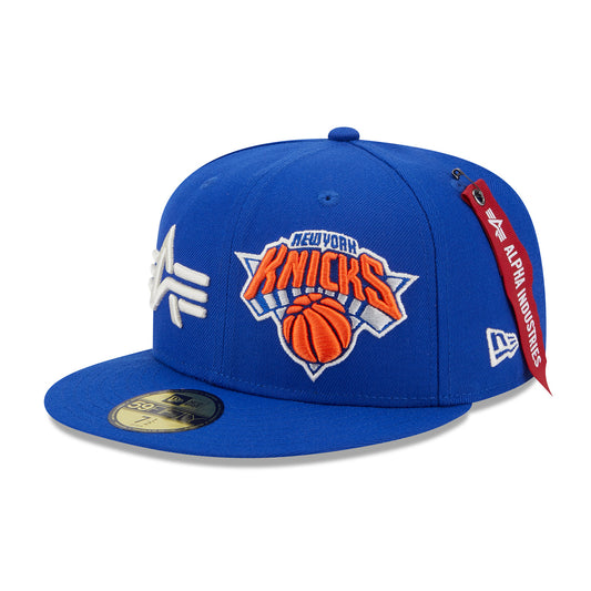 New Era Knicks Alpha Collection Fitted Hat In Blue - Angled Left Side View
