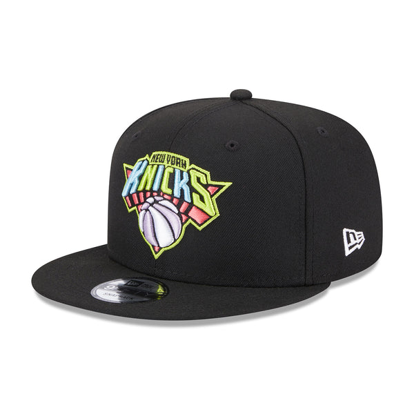New Era Knicks Colorpack Multi-Color Logo Snapback Hat In Black - Angled Left Side View