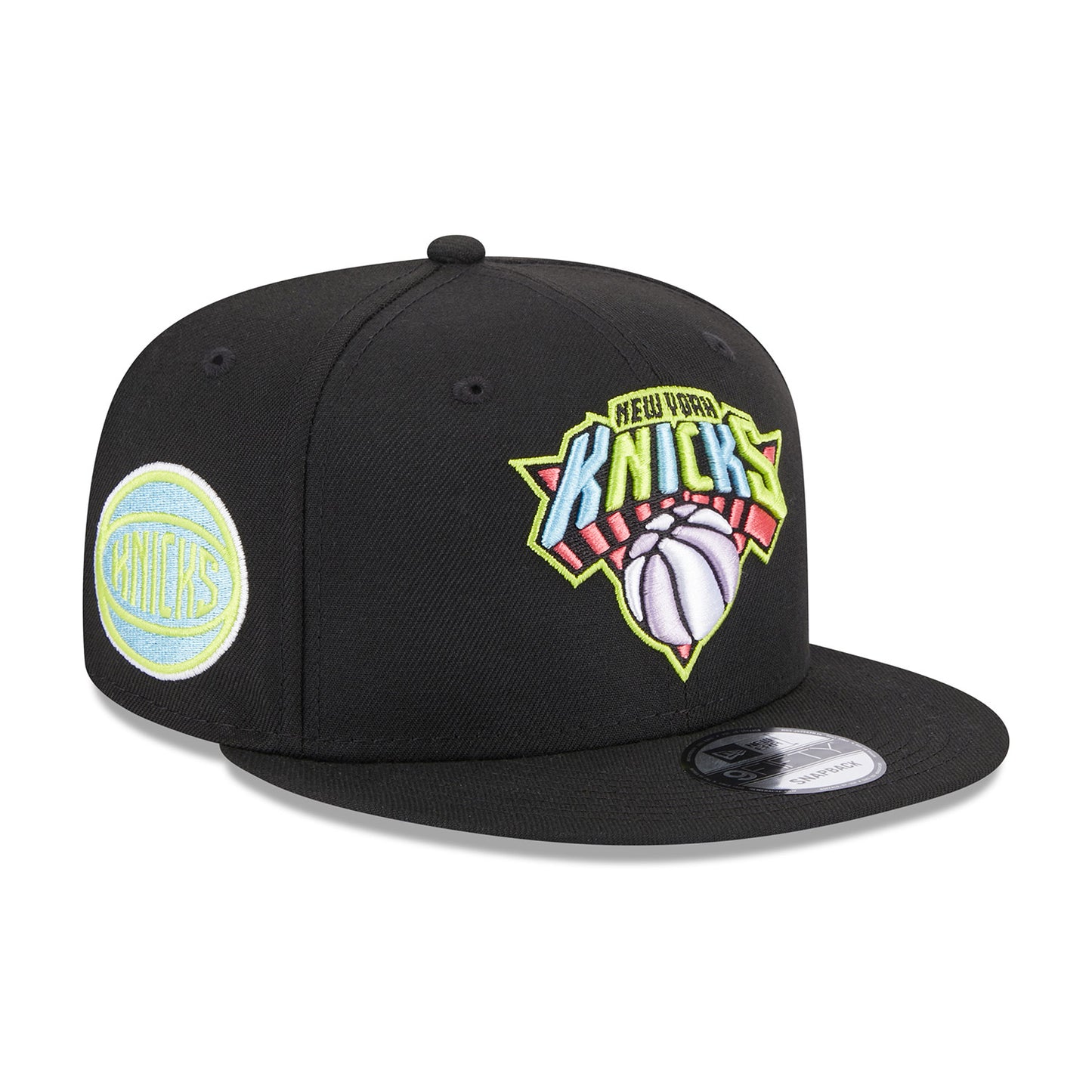 New Era Knicks Colorpack Multi-Color Logo Snapback Hat In Black - Angled Right Side View