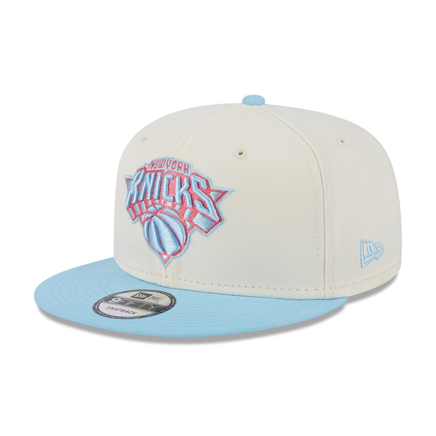 New Era Knicks Colorpack Two Tone Snapback Chrome/Light Blue Hat In White & Blue - Angled Left Side View