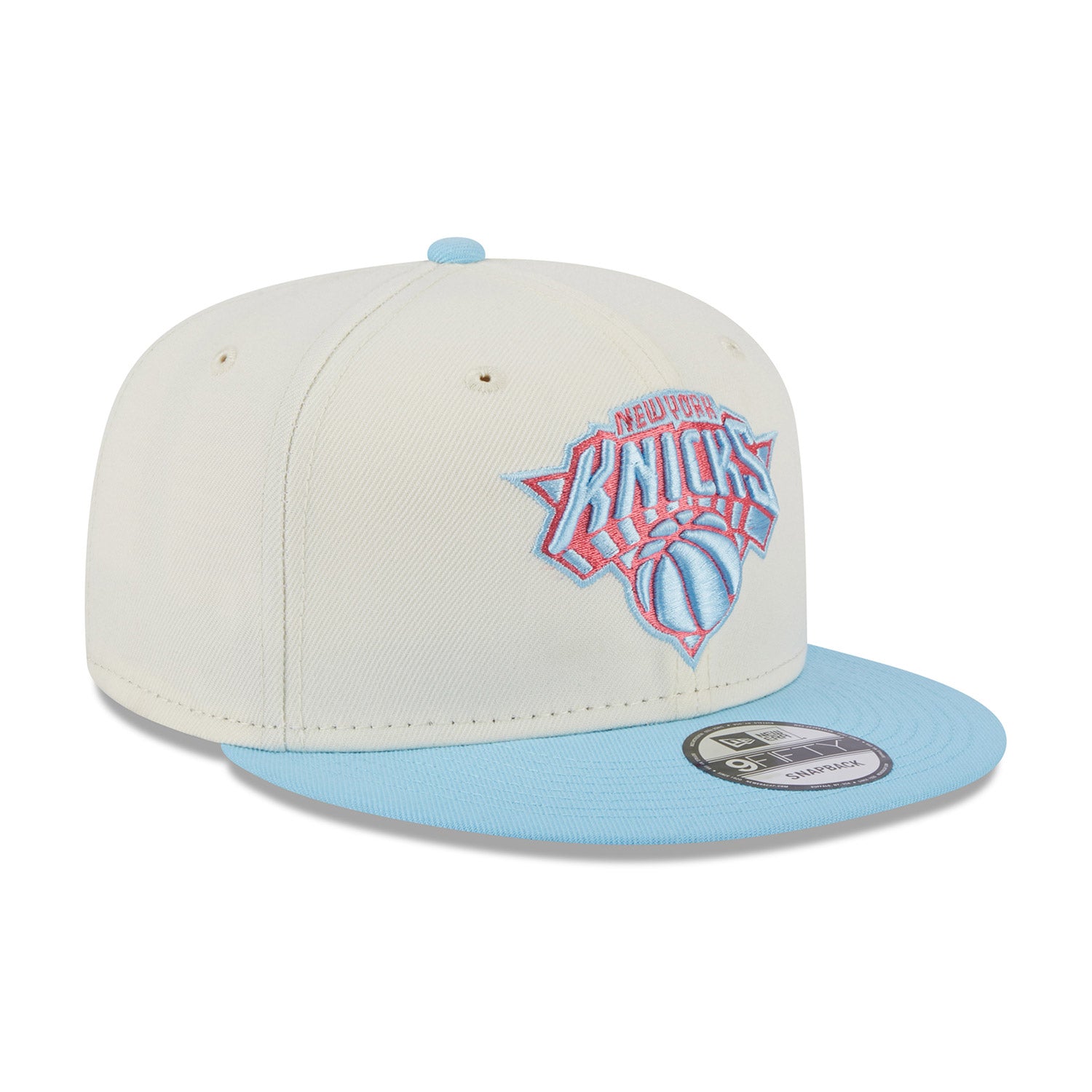 New Era Knicks Colorpack Two Tone Snapback Chrome/Light Blue Hat In White & Blue - Angled Right Side View