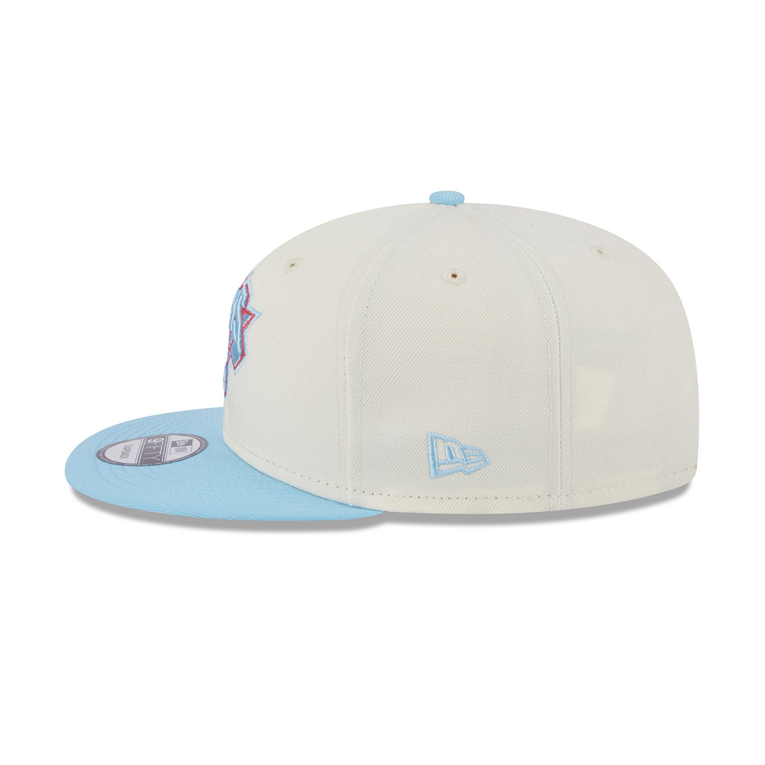 New Era Knicks Colorpack Two Tone Snapback Chrome/Light Blue Hat In White & Blue - Left Side View