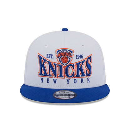New Era Knicks Golf Crest Snapback Hat In Grey & Blue - Front View