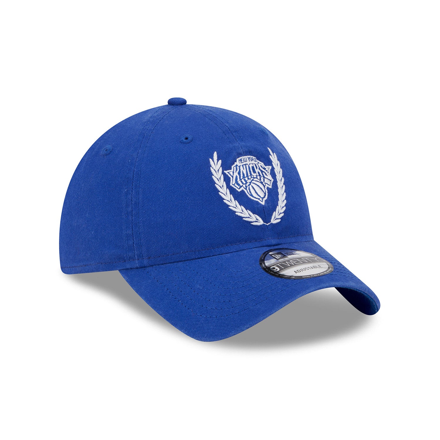 New Era Knicks Golf Royal Leaves Adjustable Hat In Blue - Angled Right Side View