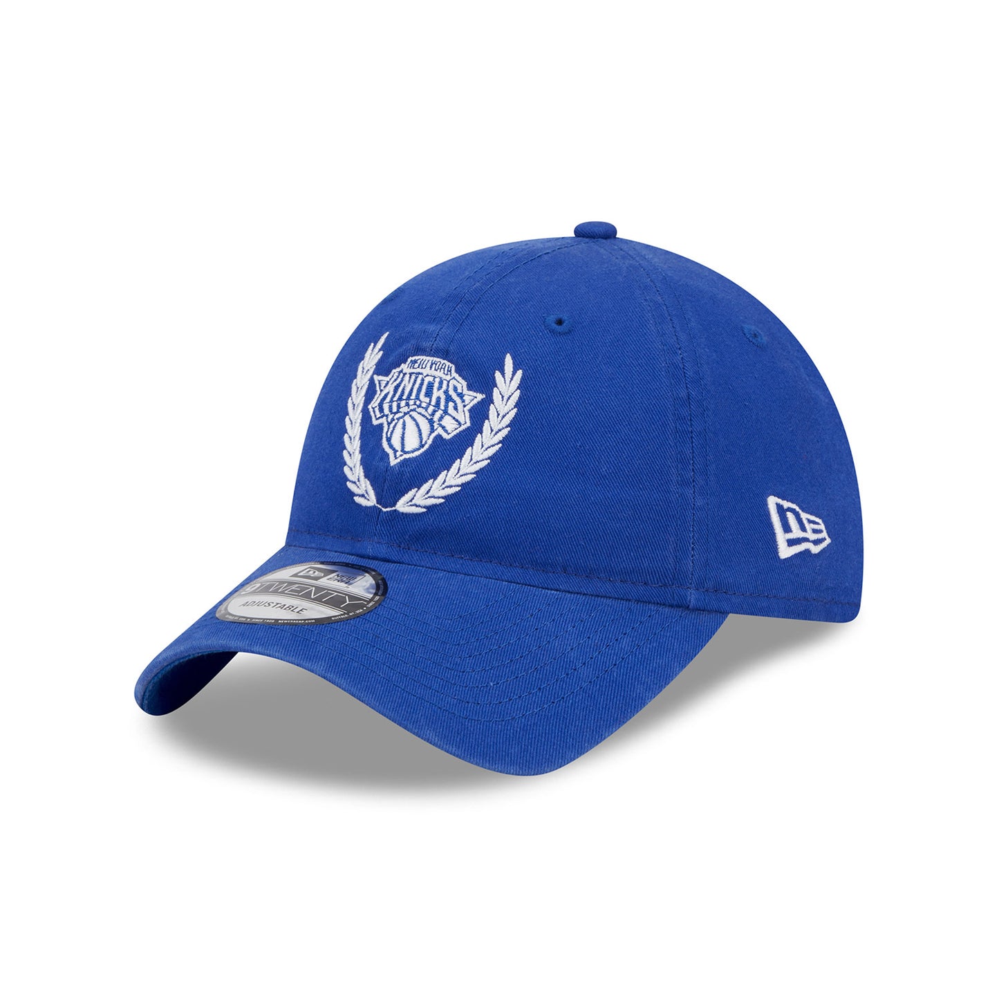 New Era Knicks Golf Royal Leaves Adjustable Hat In Blue - Angled Left Side View