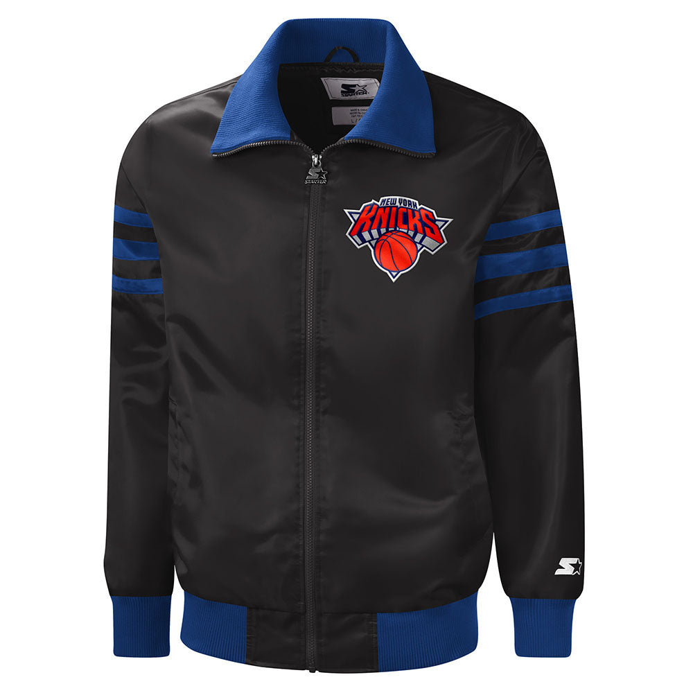 Starter Knicks Captain Varsity Jacket in Black - Front View