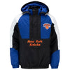 GIII Starter Knicks Nylon Hooded Pullover Jacket In Black, Blue & White - Front View