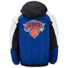 GIII Starter Knicks Nylon Hooded Pullover Jacket In Black, Blue & White - Back View