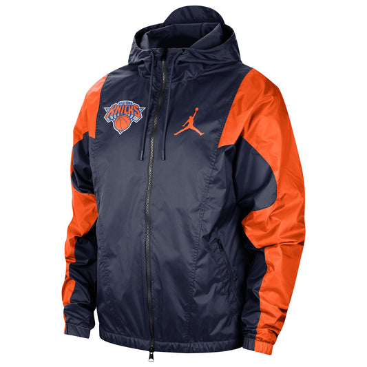 Nike Knicks 22-23 Statement Lightweight Nylon Jacket In Black & Orange - Front View