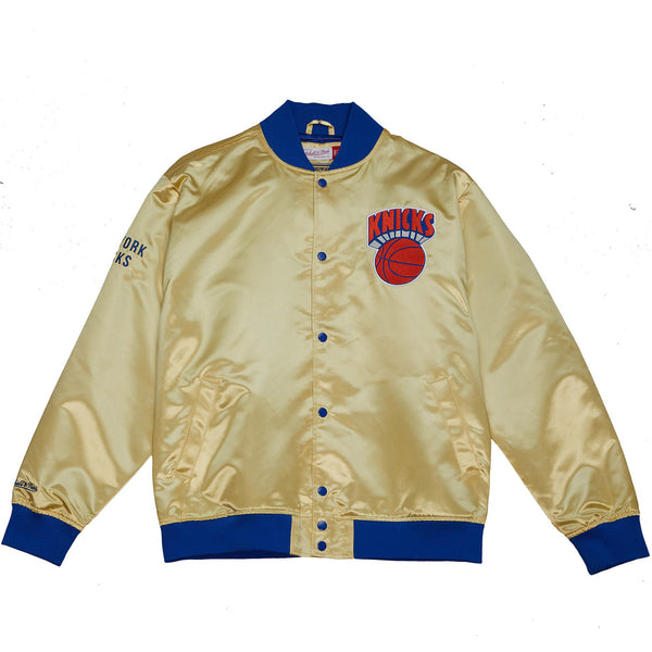 Mitchell & Ness Knicks Fashion Gold Lightweight Satin Jacket - Front View