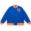 Mitchell & Ness Knicks Heavyweight Satin Jacket In Blue, Orange & White - Front View
