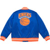 Mitchell & Ness Knicks Heavyweight Satin Jacket In Blue, Orange & White - Back View