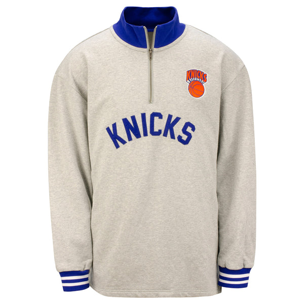 Mitchell & Ness Knicks Big & Tall 1/4 Zip French Terry Jacket In Grey - Front View