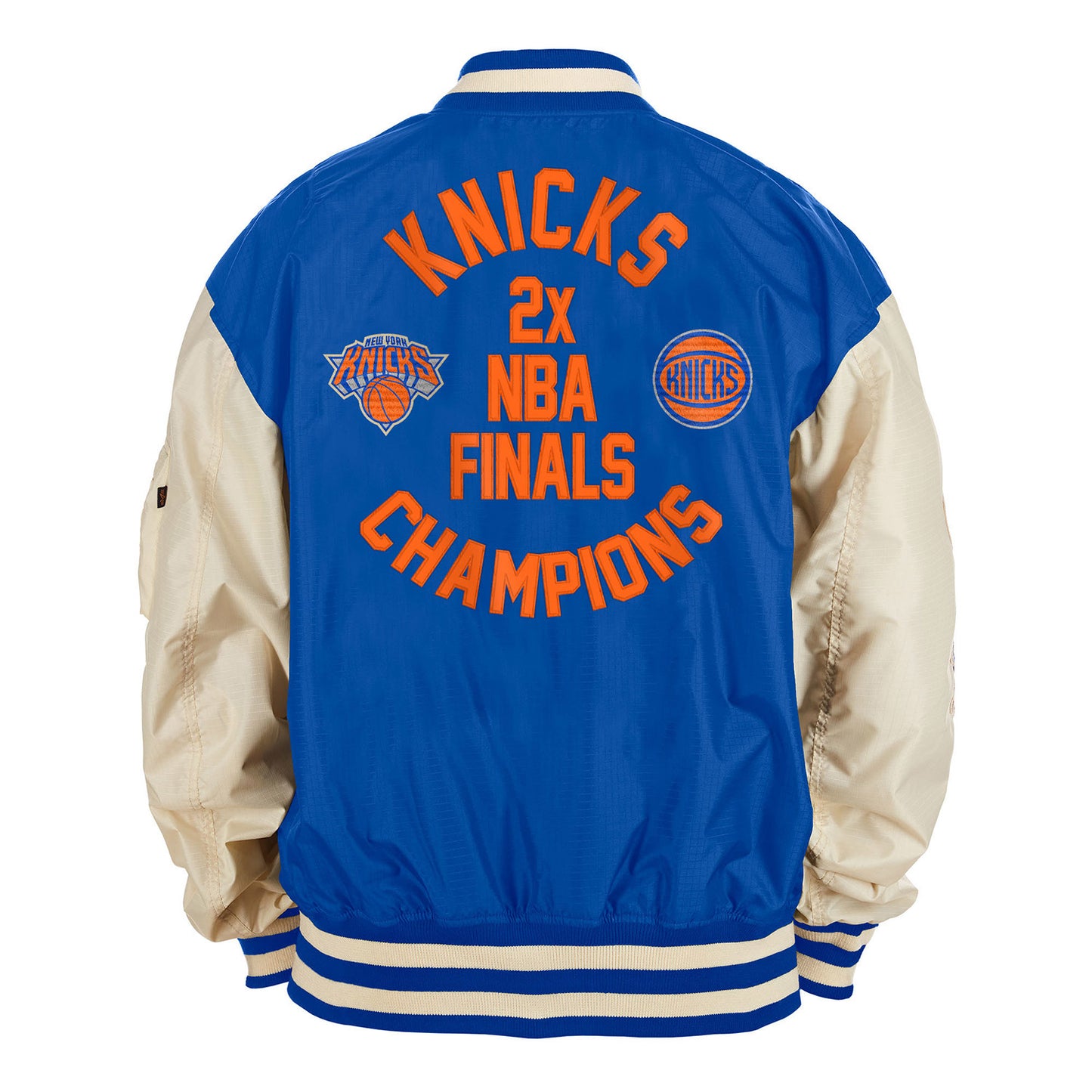 New Era Knicks Alpha Collection Reversible Jacket In Cream & Blue - Reversible Back View