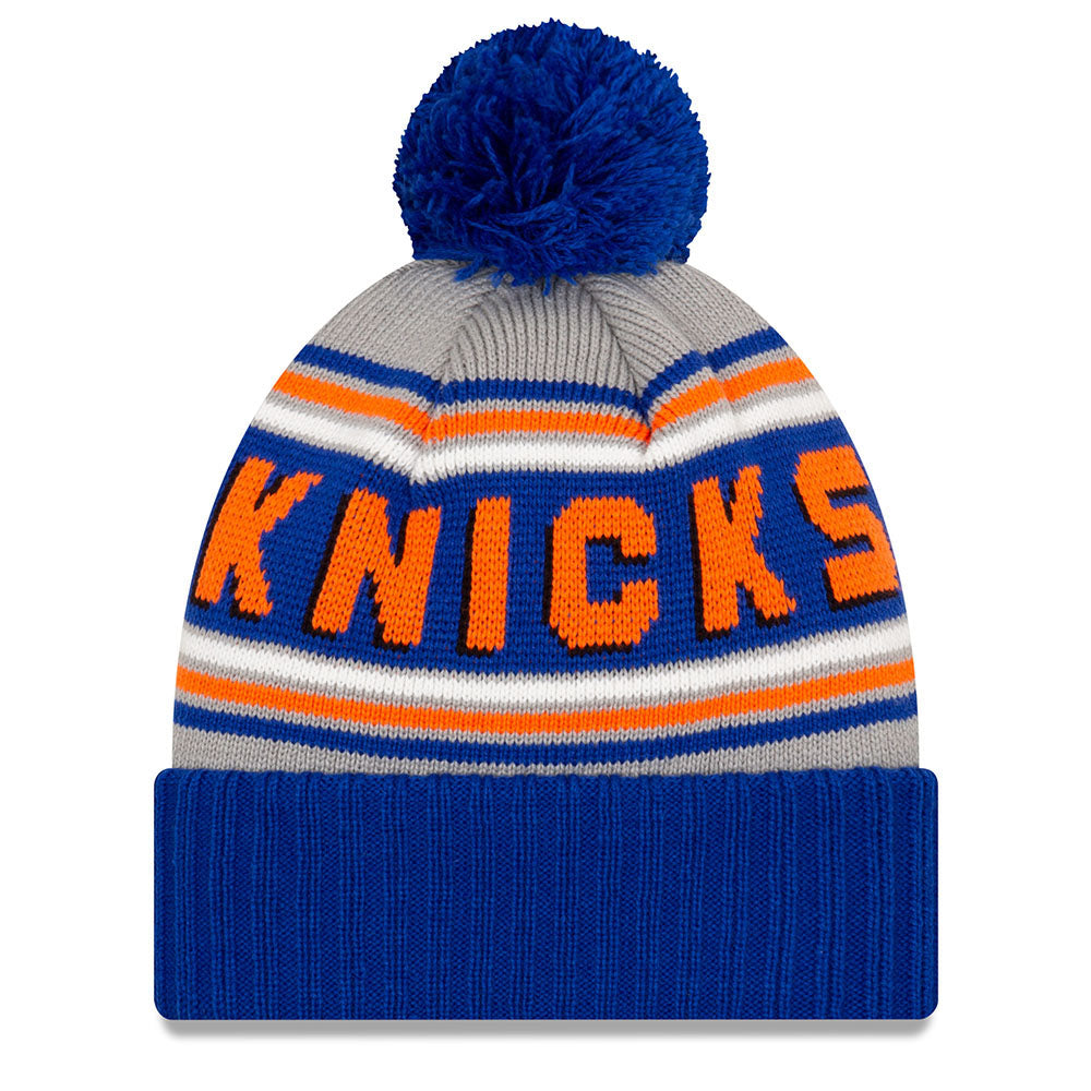 New Era Knicks Cheer Cuff Knit Hat Pom Grey Royal