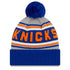 New Era Knicks Cheer Cuff Knit Hat Pom Grey Royal in Blue and Orange - Back View