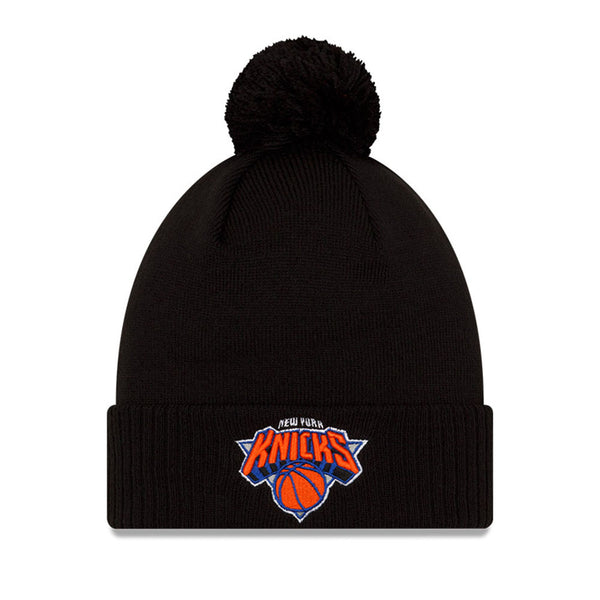 New Era Knicks 21-22 Alt City Edition Knit Pom Hat in Black - Front View