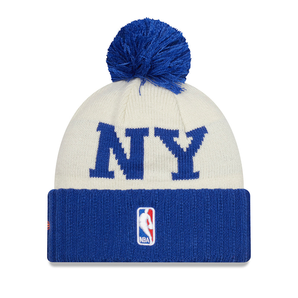 New Era Knicks 2022 Draft Knit Hat Pom In Blue & White - Back View
