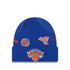 New Era Knicks Patched Identity Beanie In Blue & Orange - Front View