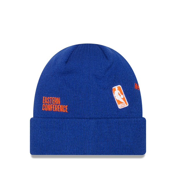 New Era Knicks Patched Identity Beanie In Blue & Orange - Back View
