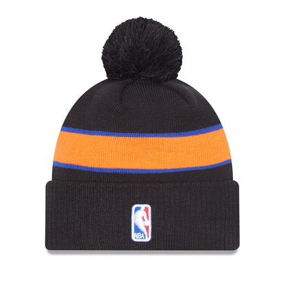 New Era Knicks City Edition 22-23 Official Knit Hat In Black, Orange & Blue - Back View