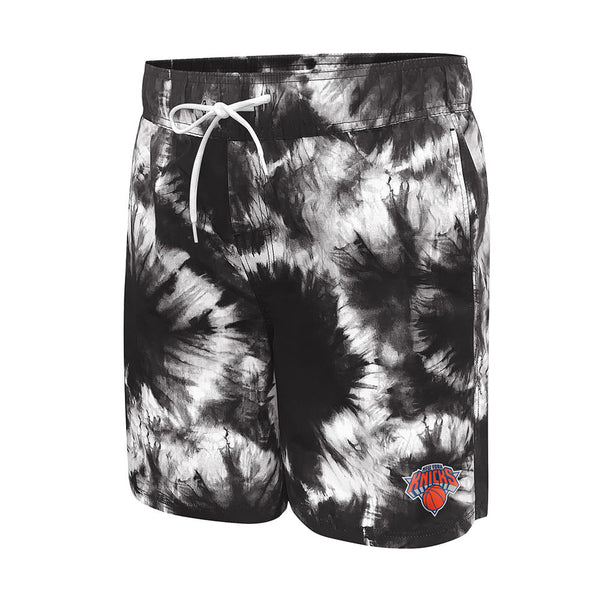 Knicks Splash Tie Dye Swim Shorts in Black - Front View